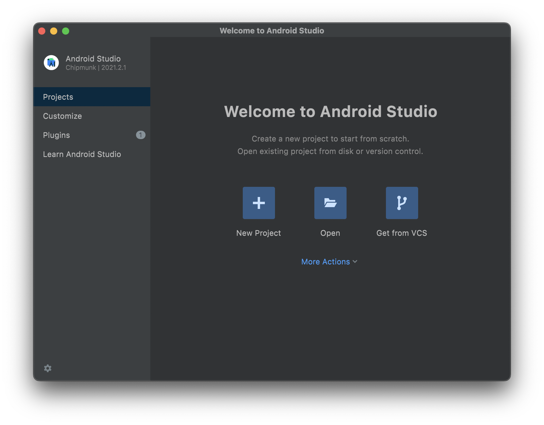 Welcome to Android Studio Window